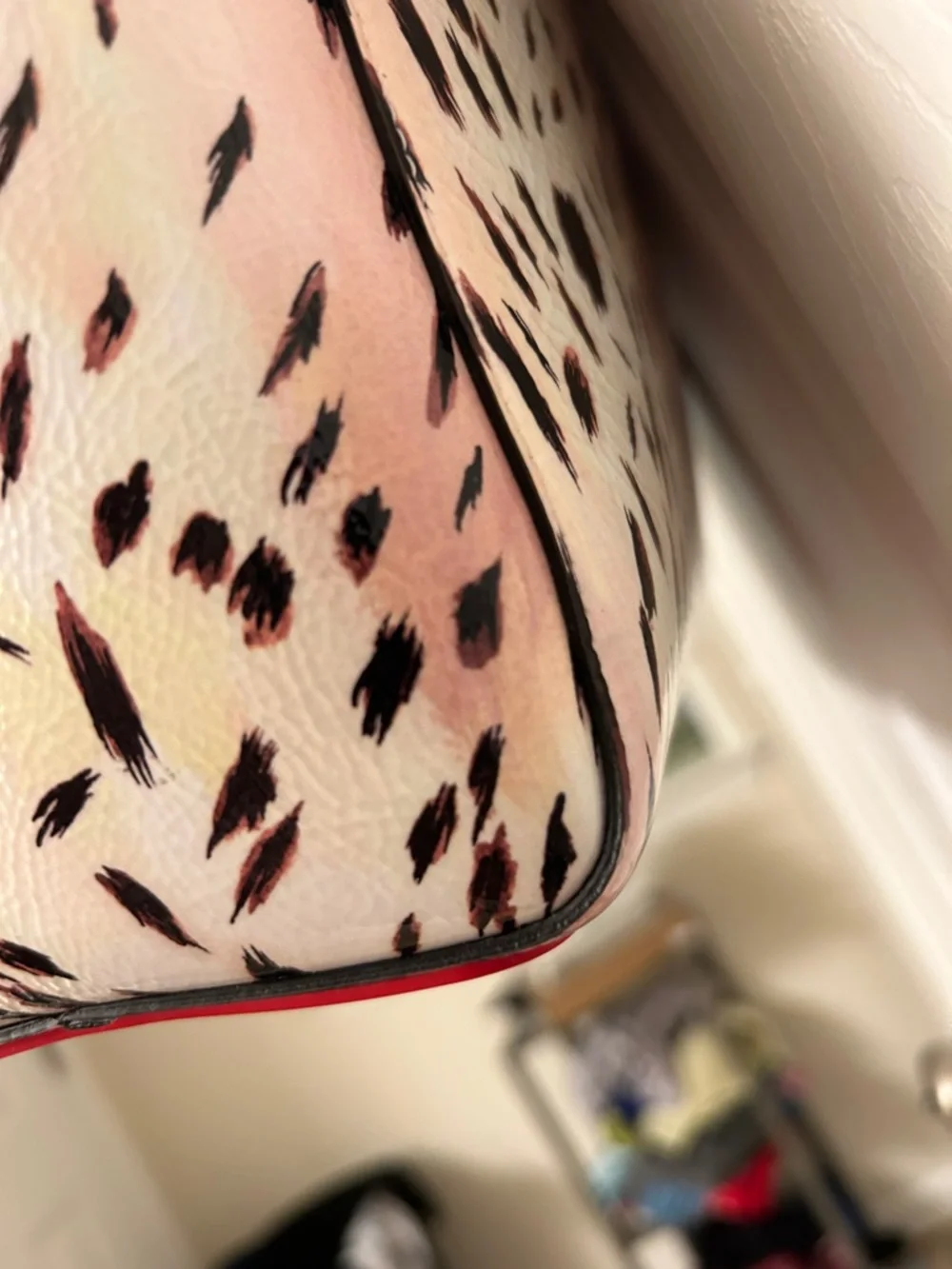 Christian Louboutin Cabata Beige Cheetah Leather Tote Matching Pouch Dust Bag